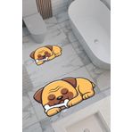 THEMODERNHANE Köpek Desenli Eko Banyo Paspası, Kaymaz Taban, Makinada Yıkanabilir, Dijital Baskı 2'li Set