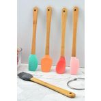 ThenTech 5'li Silikon Servis Spatulası Yumurta Sürme Fırçası Silikon Kaşık Tahta Saplı Hijyenik Set