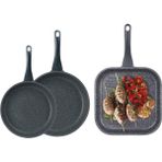 Thermoad 3'lü Düz Tava Seti Gri Granit Kaplama 20 - 24 - 28 cm Döküm Tava
