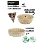 ThermoAD Alüminyum Döküm 2'Li Dilimli ve Tart Kek Kalıbı (Vizon) 26 Cm Sık Dilimli Çeyiz Seti Granit