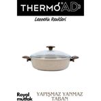 ThermoAD Döküm Granit 30 cm Basık Karnıyarık Pilav Cam Kapaklı Tencere -Vizon