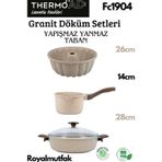 Thermoad Döküm Granit Vizon Karnıyarık Tencere 28Cm+Dilimli Kek Kalıbı+ Döküm Granit Sütlük -Sosluk 1Lt.