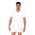 Thermoform Bambu Erkek V Yaka Tişört Kısa Kollu Fanila Atlet Ve Boxer Şort Seti Beyaz