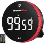 ThermoPro TM04 99 Saat Kapasiteli Çevirmeli Dijital Mutfak ve Ders Zamanlayıcısı, Geniş LED Ekranlı Mıknatıslı Kronometre - Kırmızı - Siyah
