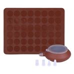 TheStriven Macaron Pad Silikon Pişirme Matı Kalıp Seti Acıbadem Kurabiyesi Pişirme Matı 48 Delik Kapasiteli Yapışmaz Pişirme Tepsisi Kek Pişirme Seti Kahverengi Pişirme Kalıbı Dekorasyon Kalemi ve Makaron