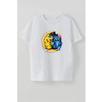 THEWERT Unisex Pikachu Stick Ay Baskılı Çocuk Normal Kalıp Pamuk Beyaz Cocuk T-Shirt
