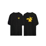 THEWERT Unisex Pokemon Pikachu Ön Arka Baskılı Sıyah Oversize T-shirt