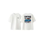 THEWERT Vıntage Race Air Cooled Tasarım Sırt Baskılı Pamuk Beyaz Oversize T-shirt