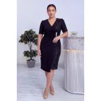 thezkscom Kadın Büyük Beden Kruvaze Taş Detaylı Şifon Payet Abiye Siyah - 3XL
