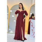 thezkscom Kadın Kısa Kol Drapeli Abiye Elbise Büyük Beden Renkler Bordo, Beyaz ,Siyah, Zümrüt Yeşili, Lacivert