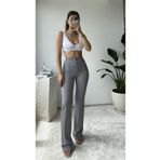 THIFF GYMWEAR Krep Kumaş Likralı Önü Çimalı Gri Kadın Palazzo Pantolon