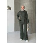 Thiff Tesettür Önü Bağlamalı Oversize Çimalı Modal Takım - Yeşil - XL