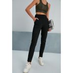 Thin Shop Siyah Bayan Eşofman Çelik Esnek Çelik Örgü Cepli Yırtmaçlı Yürüyüş Pantolonu - 36