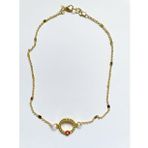 THİNBLACK KOLYE ALTIN KAPLAMA PİRİNÇ ZİNCİRLİ ZİRKON TAŞLI NAZAR BONCUKLU CHOKER KOLYE (Gold)