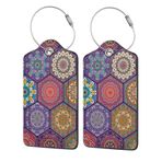 THOEWONG 2'li paket bavul etiketi, Boho Mandala Vintage Etnik Çiçekler Deri Bagaj Etiketleri Seyahat için Tanımlayıcılar, Paslanmaz Çelik Döngü İsim Kimlik Etiketi Kadın Erkek Çantası Sırt Çantası