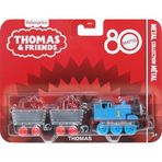 Thomas ve Arkadaşları oyuncak tren, birinci sınıf süslemeleri, 2 döner tekerlekli yük vagonu ve kırmızı kristal kargosuyla Mattel'in 80. Yılı küçük metal lokomotif, JFV72