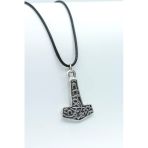 Thor Mjollnir Hammer Gümüş Kaplama Deri İp Kolye