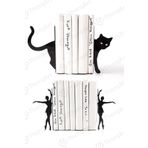 thorqtech Dekoratif Metal Kitap Tutucu 2'li Set Balerin Kara Kedi Figürlü Kitap Desteği