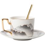 Three Beans Lüks Kemik Phnom Penh Kahve Fincanı ve Daire Mürekkep Peyzaj Boyama Çay Bardağı Ev Drinkware Yaratıcı Hediye | Kahve Kupası ve tabak Setleri (Yurt Dışından)