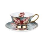 Three Beans Vintage Lüks Kahve Fincanı Set Seramik Porselen Avrupa Seyahat Çevre Dostu Mate Kupası ve Daire Öğleden Sonra Çay Tazas Drinkware 5 | Teacup tabak Setleri (Yurt Dışından) - Renkli