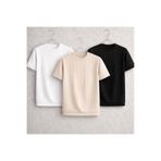 threeoff Erkek Dikey Çizgili Triko Tişört 3’lü Set – Yazlık İnce Örme Basic Bisiklet Yaka T-Shirt