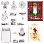 Threetols Noel Duyguları Kelimeler Kart Yapımı için Şeffaf Pullar, Dilek Şişesi Mum Şeffaf Kauçuk Pullar Noel Çorabı Çan Pulları Tatil Kartı Yapımı için Kendin Yap Koleksiyon Defteri Şeffaf Albüm
