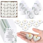 Threlaco Misafirler için 100 Set Düğün Hediyesi 100 Beyaz Kalp Şekilli Mum Mini Mumlar Düğün Mum Hediyeleri Misafirler için 100 Teşekkür Kartı ve Organze Çanta Düğün Parti Hediyeleri için