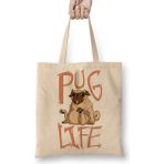 Thug Life Köpek Pug Life Bez Çanta Uzun Saplı - Açık Bej - 40 X 40