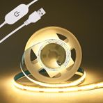 THUNGCIT COB LED ışık şeridi, 5 V, USB bandı, 320 LED/m, kısılabilir LED ışık şeridi, USB TV arka plan aydınlatması, esnek alt dolap şerit ışığı, yatak odası için (sıcak beyaz 3000 K, 1 m)