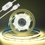 THUNGCIT COB LED ışık şeridi, 5 V, USB bant, 320 LED/m, kısılabilir LED ışık şeridi, USB TV arka plan aydınlatması, esnek alt dolap şerit ışığı, yatak odası için (doğal beyaz 4000 K, 2 m)