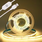 THUNGCIT COB LED ışık şeridi, 5 V, USB bant, 320 LED/m, kısılabilir LED ışık şeridi, USB TV arka plan aydınlatması, esnek alt dolap şerit ışığı, yatak odası için (sıcak beyaz 3000 K, 2 m)
