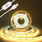 THUNGCIT COB LED ışık şeridi, 5 V, USB bant, 320 LED/m, kısılabilir LED ışık şeridi, USB TV arka plan aydınlatması, esnek alt dolap şerit ışığı, yatak odası için (sıcak beyaz 3000 K, 3 m)