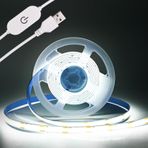 THUNGCIT COB LED ışık şeridi, 5 V, USB bant, 320 LED/m, kısılabilir LED ışık şeridi, USB TV arka plan aydınlatması, yatak odası için esnek alt dolap şerit ışığı (soğuk beyaz 6500K, 2M)