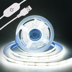 THUNGCIT COB LED ışık şeridi, 5 V, USB bant, 320 LED/m, kısılabilir LED ışık şeridi, USB TV arka plan aydınlatması, yatak odası için esnek alt dolap şerit ışığı (soğuk beyaz 6500K, 3M)