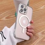 Tia aks iphone 13 pro için kablosuz şarj ile uyumlu, kamera lens korumalı lazer kılıf silver