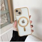 Tia aks iphone 14 için kablosuz şarj ile uyumlu, kamera lens korumalı lazer kılıf gold