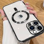 Tia aks iphone 14 pro max için kablosuz şarj ile uyumlu, kamera lens korumalı lazer kılıf siyah