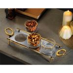 Tiamo Mios 3’lü Çerezlik Gold - 13*36 cm 3 Lü kase Sunumluk Çerezlik - Şeffaf - Gold