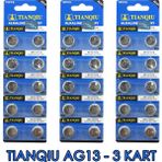 Tianqiu AG13 LR44H 357A A76 SR44SW 1.5 V 30'lu 3 Kart Alkalin Pil