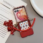 TIANYUE Motorola Razr 60 Ultra için kılıf, ultra ince poliüretan deri, yay kolye uçlu ve silikon kayışlı, Motorola Razr 60 Ultra kırmızı için kapaklı kılıf