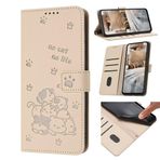 TIANYUE Samsung Galaxy Xcover 4/4S Kılıf, Yavru Kedi Kabartmalı Cüzdan Kılıf [Kart Yuvaları] [Ekran Standı] Galaxy Xcover 4-Bej