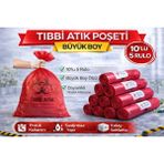 Tıbbi Atık Poşeti Büyük Boy 10'lu 5 Rulo Kırmızı Tıbbi Atık Atık Poşeti Seti