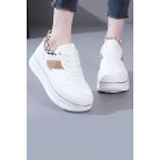 Ticen Beyaz Kalın Taban Kadın Spor Ayakkabı – Leopar ve Gold Detaylı Sneaker