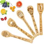 TICKLELY Yeni eve taşınma hediyesi - Yapışmaz kaplamalı daire pişirme kaşığı, 5 ahşap kaşıktan oluşan fonksiyonel set, oluklu tahta kaşık, ahşap spatula, yuvarlak çatallar ve daha fazlası dahil
