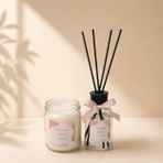 Tiem Concept Dekoratif Oda Kokusu Seti - 150g Kokulu Mum & 100ml Çubuklu Oda Parfümü (Pudra, Kavanoz)