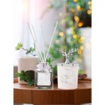 Tiem Concept Geyik Başlıklı Gümüş Detaylı Çubuklu Oda Kokusu 100 ml ve Beyaz Bardak Mum Seti - Beyaz - Gümüş