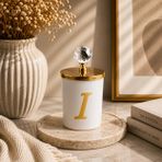 Tiem Concept Kişiye Özel Harfli Kokulu Bardak Mum - Kristal Tepelikli Özel Tasarım Beyaz Cam Mum, Ev ve Oda Kokusu, Hediyelik Dekoratif Mum 150g (Gold, Okyanus, I)