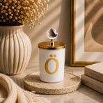 Tiem Concept Kişiye Özel Harfli Kokulu Bardak Mum - Kristal Tepelikli Özel Tasarım Beyaz Cam Mum, Ev ve Oda Kokusu, Hediyelik Dekoratif Mum 150g (Gold, Vanilya, O)