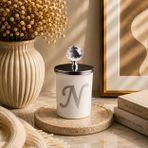 Tiem Concept Kişiye Özel Harfli Kokulu Bardak Mum - Kristal Tepelikli Özel Tasarım Beyaz Cam Mum, Ev ve Oda Kokusu, Hediyelik Dekoratif Mum 150g (Silver, Okyanus, Z)