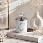 Tiem Concept Kişiye Özel Harfli Kokulu Bardak Mum - Kristal Tepelikli Özel Tasarım Beyaz Cam Mum, Ev ve Oda Kokusu, Hediyelik Dekoratif Mum 150g (Silver, Sandal Ağacı, C)